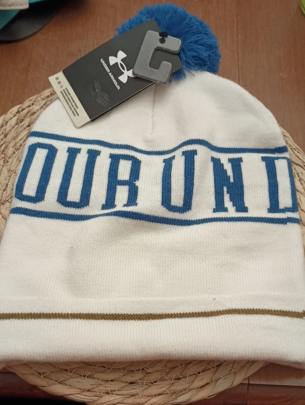 Under Armour White & Blue Pom-Top Beanie
